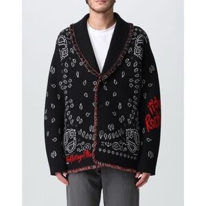 Alanui cardigan paisley wrap Rolling Stones black red fringe medium Italy